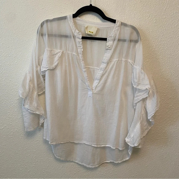 Maeve Gauze Ruffle Sleeve Popover Top - Picture 3 of 6